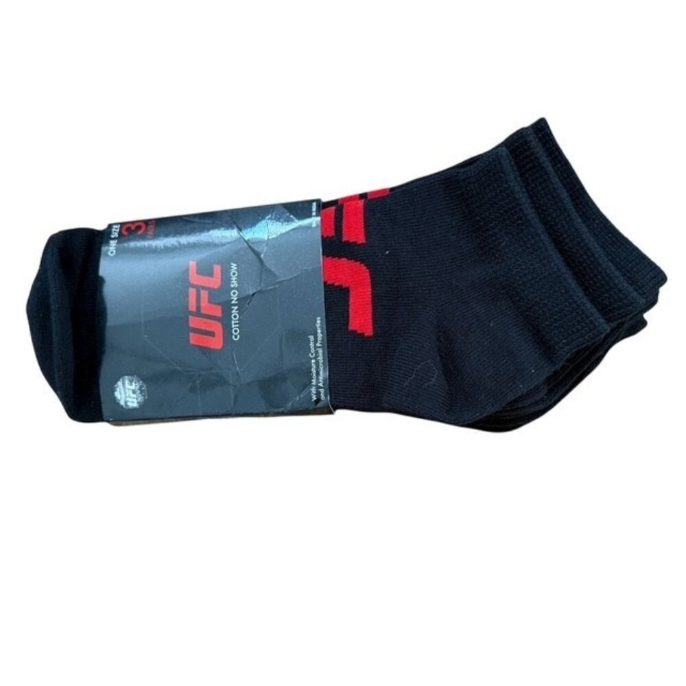 No Show UFC Socks One Size Fits All 3 Pack Black Red 12BLK2167 Antimicrobial New